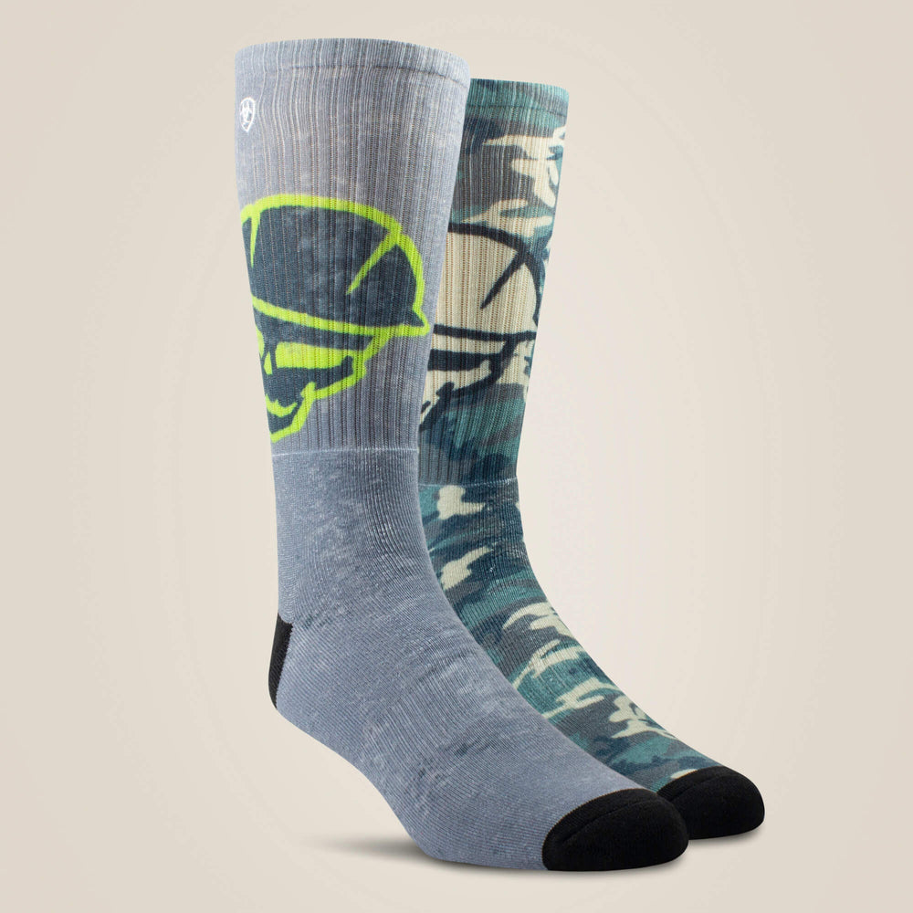 Men|Women Roughneck Graphic Crew Work Sock 2 Pair Multi Color Pack | Ariat on sale