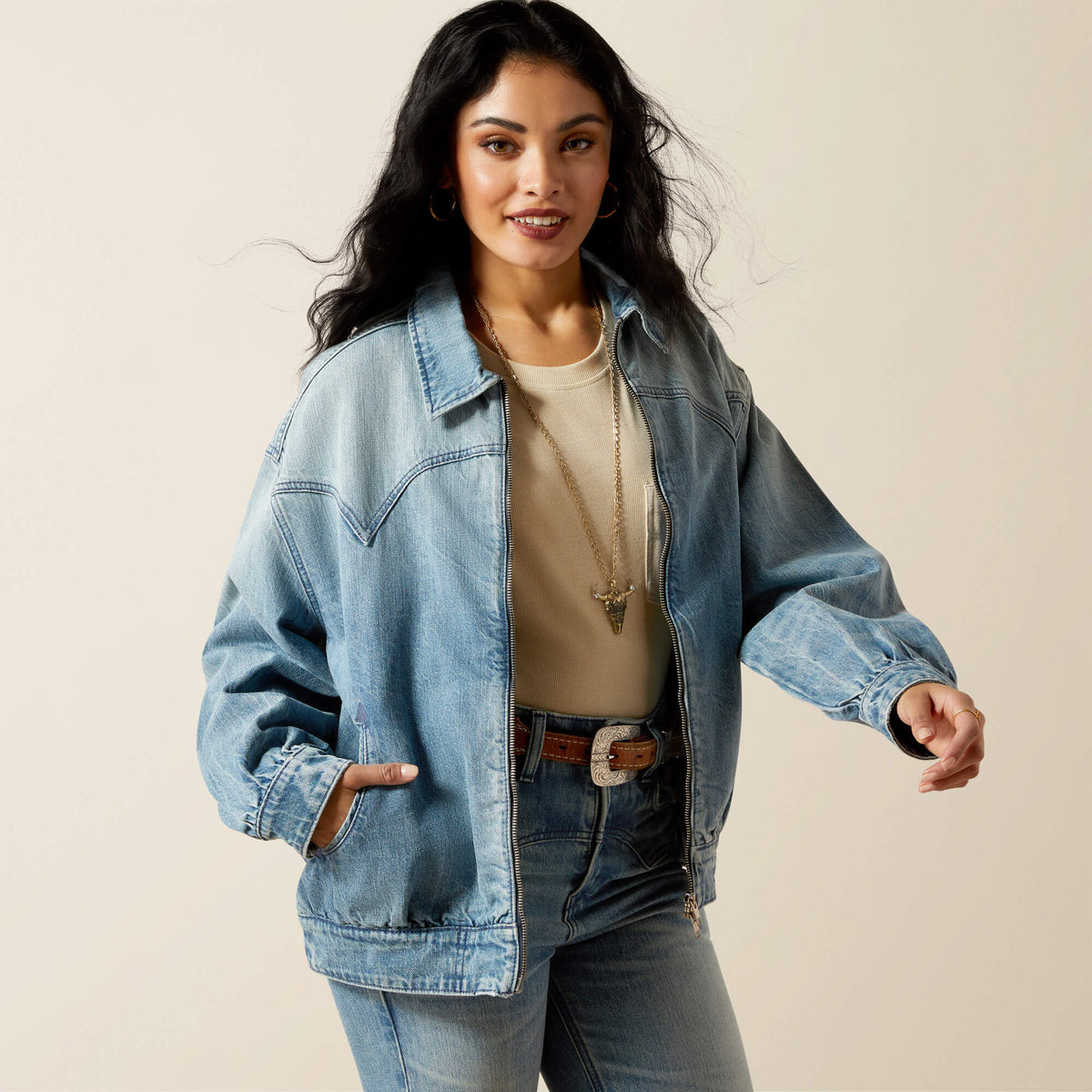 Women|Trends Cheyenne Denim Bomber Jacket | Ariat us